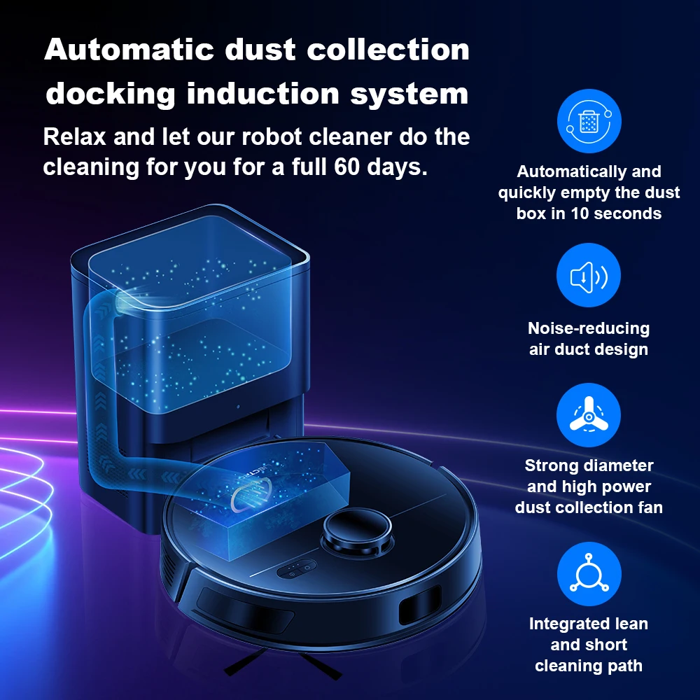 LDS robot aspirapolvere e mocio combinato Liectroux M70 Pro, navigazione laser lidar, pulizia domestica intelligente, con stazione di svuotamento automatica,mappe multipavimento, aspirazione da 6,5kpa,boost per tappeti