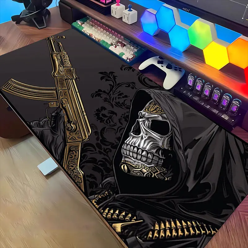 

Clown Skull Soldier Gaming Mouse Pad Grim Reaper Desk Mat AK Gun Non-slip Rubber Playmat Large Washable PC Pads for Game Office