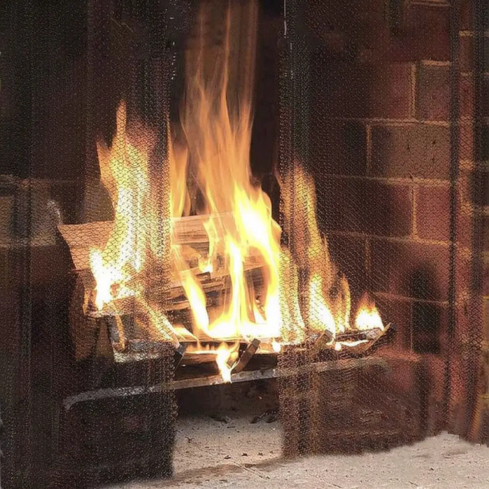 Fireplace Mesh Screen Curtain Metal Spark Guard Protector Heavy Duty Spark Barrier For Home Safety Wood Burning Fireplaces