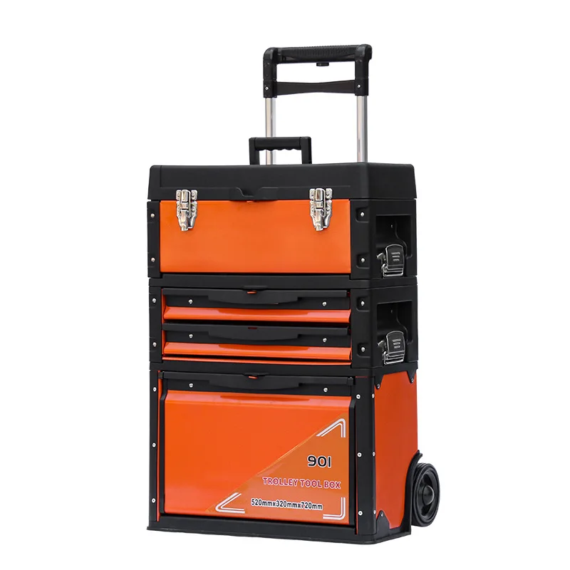 Multifunctional three-layer hardware tool trolley box, tool iron combined trolley toolbox