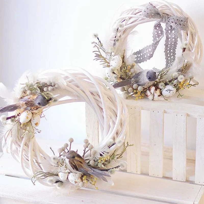 1PC 10-30cm White Rattan Wreath Ring DIY Easter Egg Decor Flower Garland Christmas Party Gifts Wedding Birthday Home Supplies