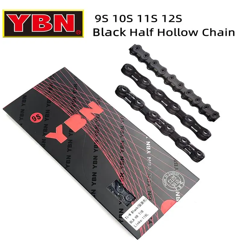 YBN Bike Chain  9 10 11 12s speed SLA Black hollow  oil slick Titanium coating MTB road bike chain for Shimano/ SRAM DLC Chain