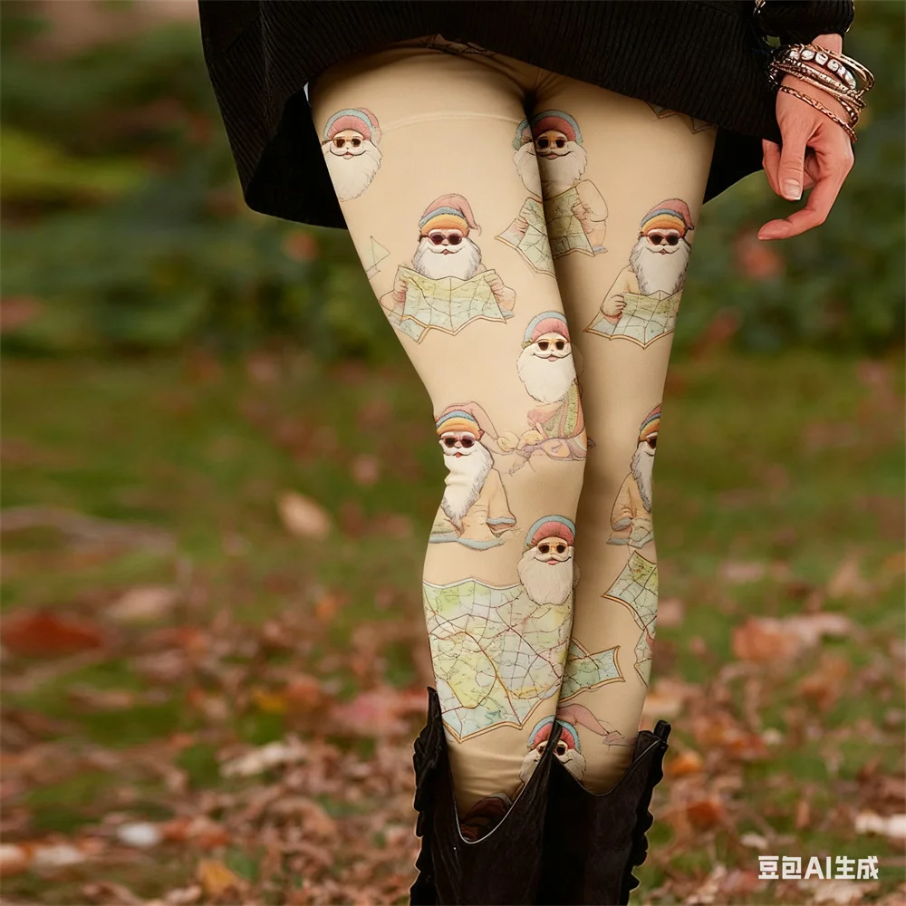 عيد الميلاد المرأة طماق السنة الجديدة نمط طباعة اليوغا السراويل السيدات عالية الخصر بانت مرونة السراويل المريحة الملابس النسائية