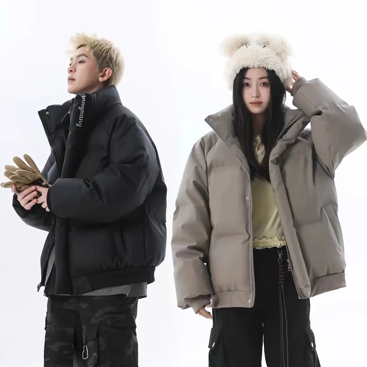 Warm & Stylish Unisex Cotton - Padded Jacket Fashion Loose Couple Windproof, Warm and Thick Coat Suitable for Winter.
