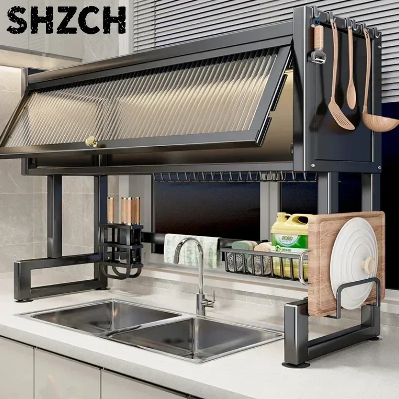 Over-The-Sink Dish Drying Rack Stainless Steel Kitchen Drain Shelf Multi-Organizer Cabinet Dishwasher Safe