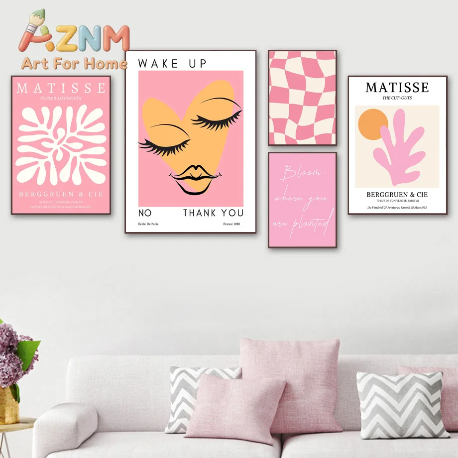 Matisse Woman Leaf Flower Drink Angel Number Pink Posters Canvas Painting Gallery Wall Art Prints Pictures for Living Room Decor - view 3