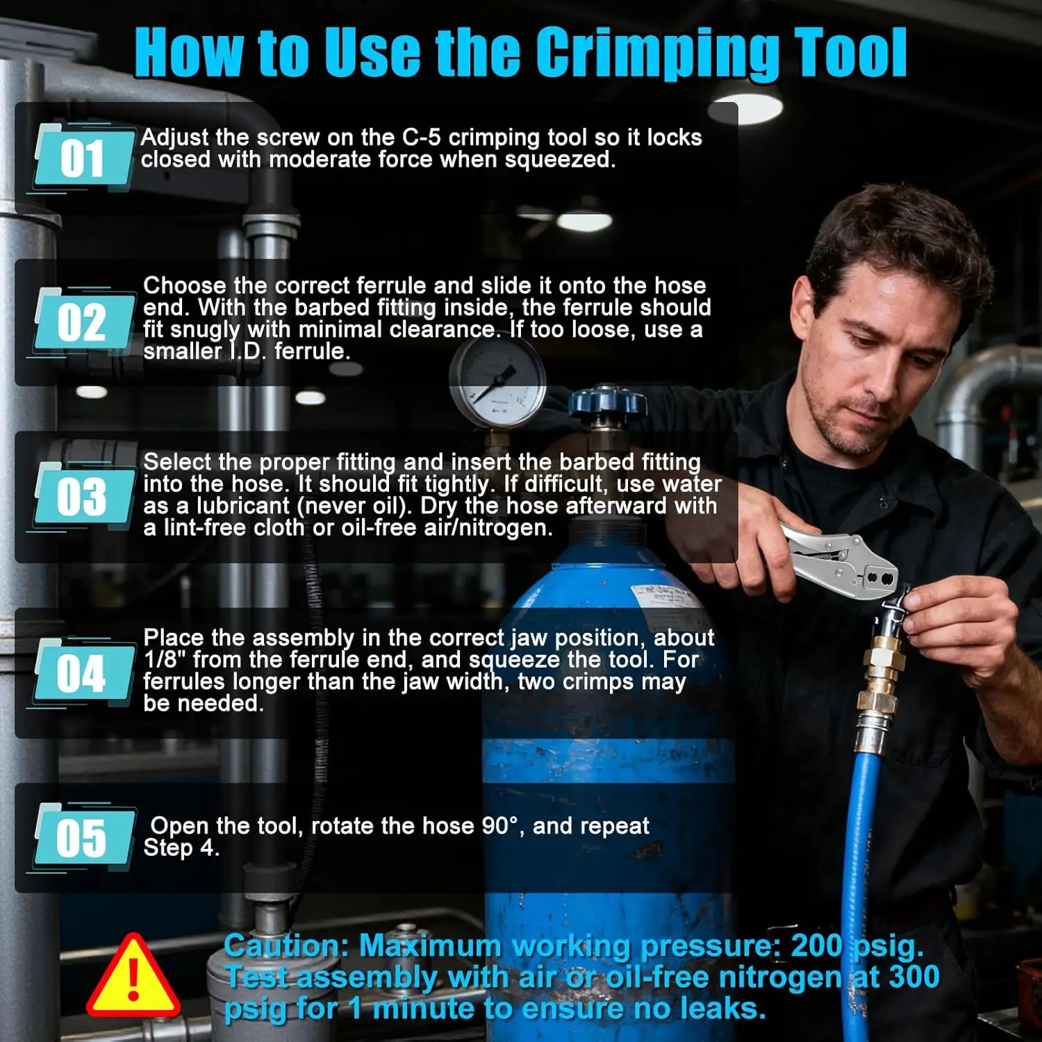 طقم تصليح خرطوم 49 قطعة مع المكشكش، لخراطيم شعلة الأسيتيلين الهوائية/الأكسجين 3/16-1/4 بوصة #5
