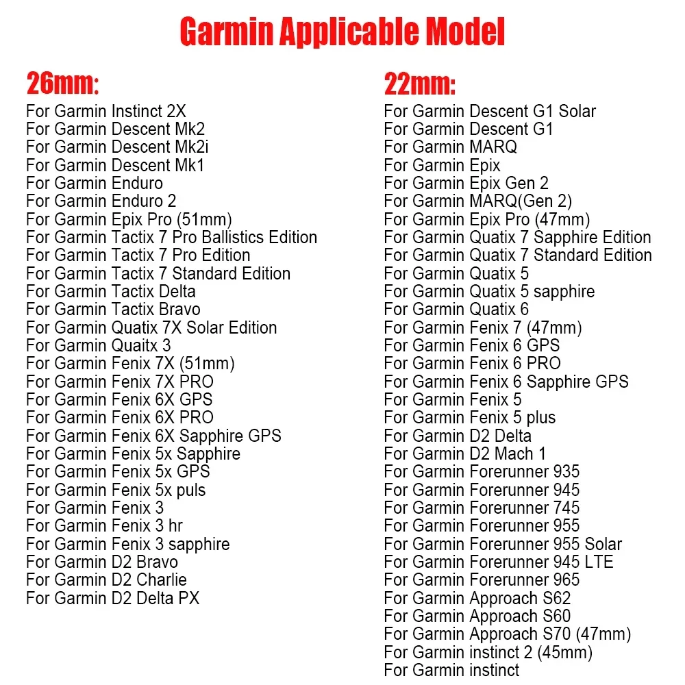 Cinturino per orologio QuickFit 22mm 26mm per Garmin Tactix 7 AMOLED Pro Band Bravo/Delta Quatix 7X 7 5 braccialetti in Silicone a 6 cinturini
