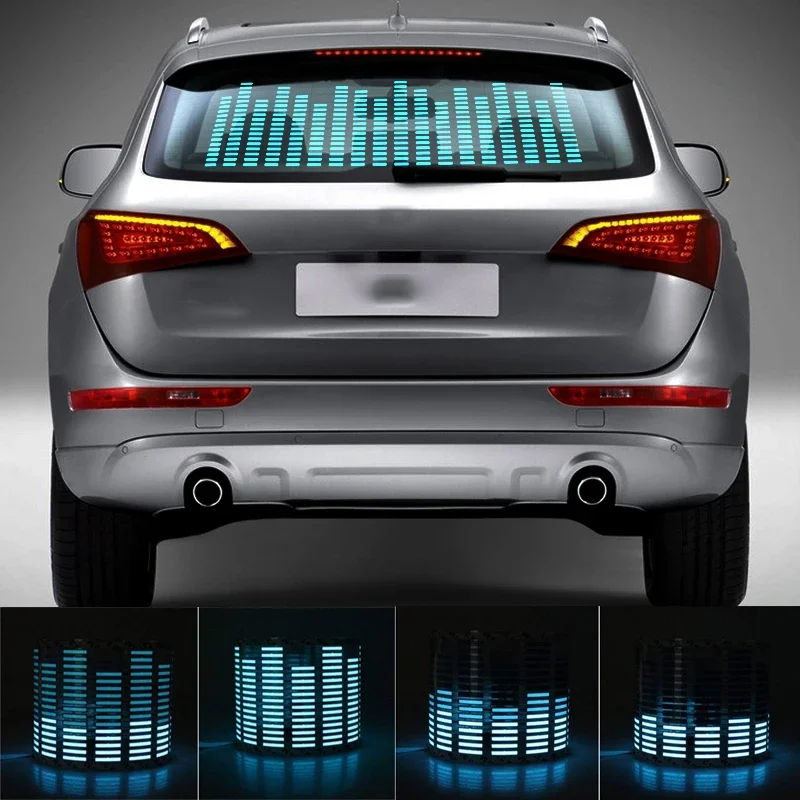 Car Blue LED Music Rhythm Flash Light Sound Activated Sensor Equalizer Rear Windshield Sticker Styling Neon Lamp Kit