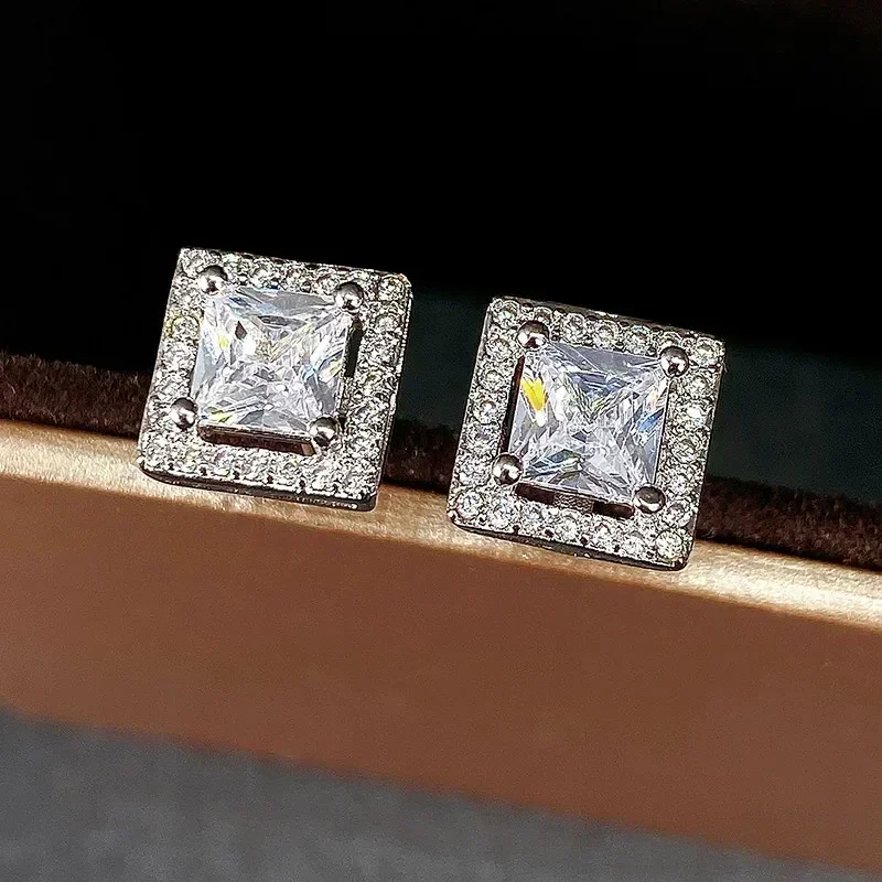 Luxury Copper Geometric Dangle Earrings with Princess Cut CZ for Womens Fashion Jewelry