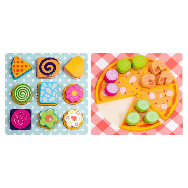 

Shape Sorters For Toddler 1-3 Shapes For Kids Educational Wooden Fine-Motor Skills Development With Pizza Cookie Design For