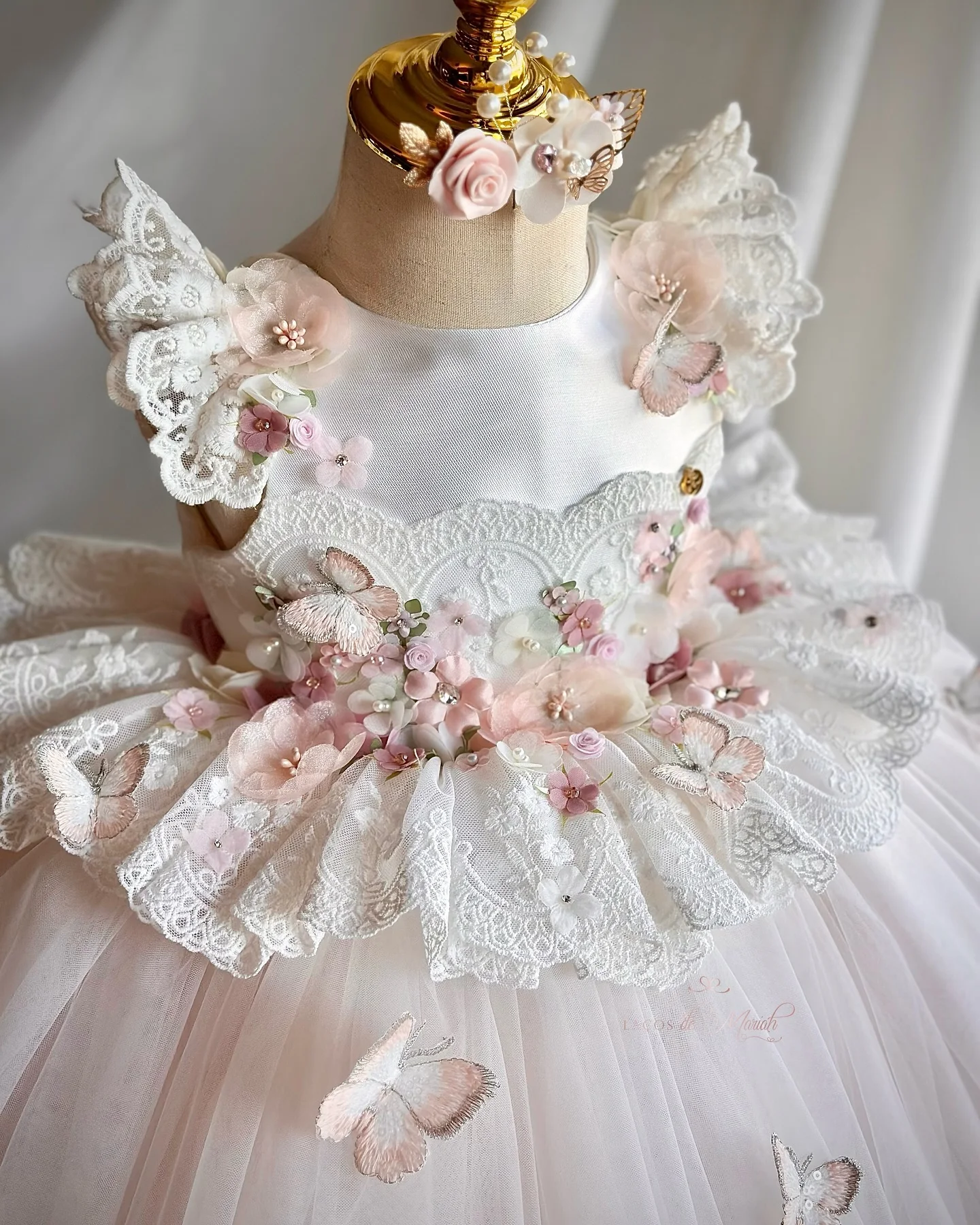 Butterfly Lace Kids Birthday Dresses Customized Ball Gown Flower Girl Dresses for Wedding Party Baby Girls Prom Gowns