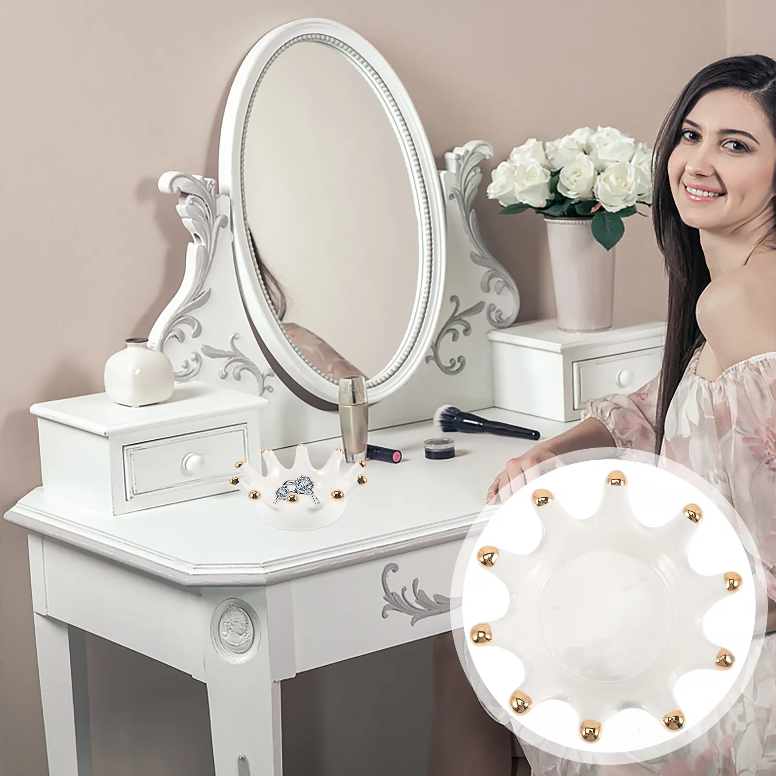 Ceramic Jewelry Tray Ring Holder Dish for Rings Earrings Trinkets Wedding Desk Decoration Chic Gift for Women Birthday