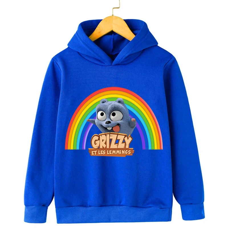 Autumn Grizzy And The Lemmings Print Children Hoodies Kids Tops Hooded Sweatshirt 3-14 Years Boy Girl Clothing Outdoor Pullover