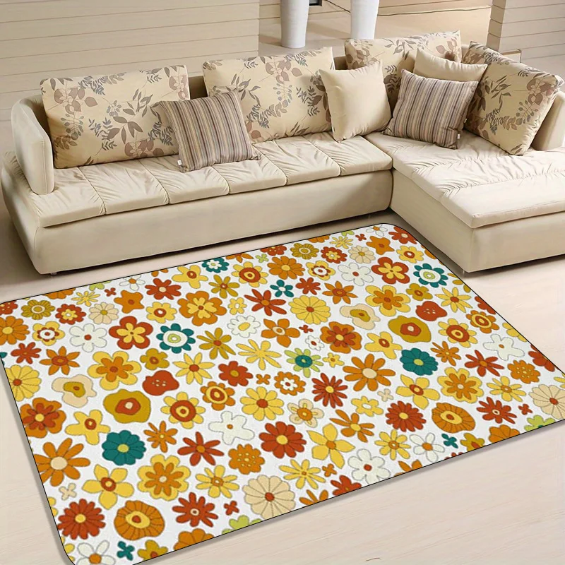 1pc Vintage Floral Rug – Bright Multi-Color Flowers, Charming Mat for Front Door & Porch  doormat 50x80cm20x31in