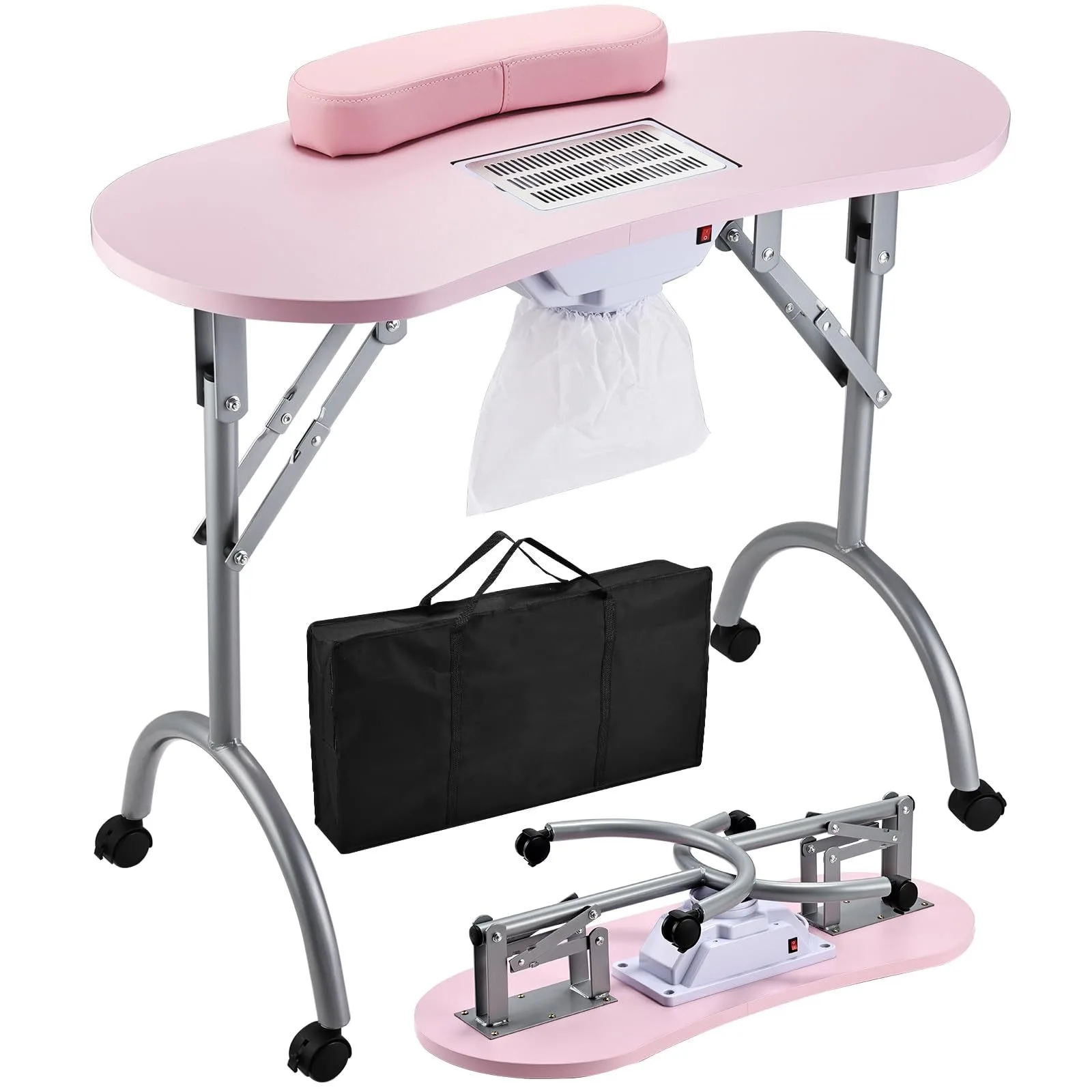 Foldable Portable Nail Table with Adjustable Height, Lightweight Movable Manicure Workbench for Nail Salons & Street Vendors