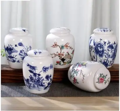 

Ceramic Tea Set Accessories Blue and White Porcelain Box Packaging Cans Storage Sealed Black Green