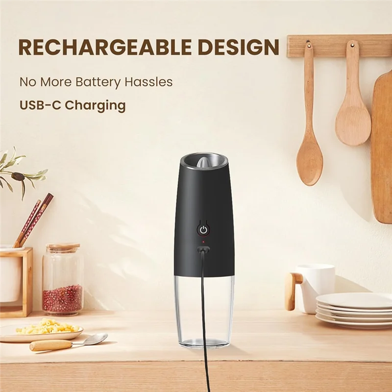 ABBP-2PCS Rechargeable Electric Salt And Pepper Grinder Set Automatic Gravitys Grinder Adjustable Coarseness Led Light