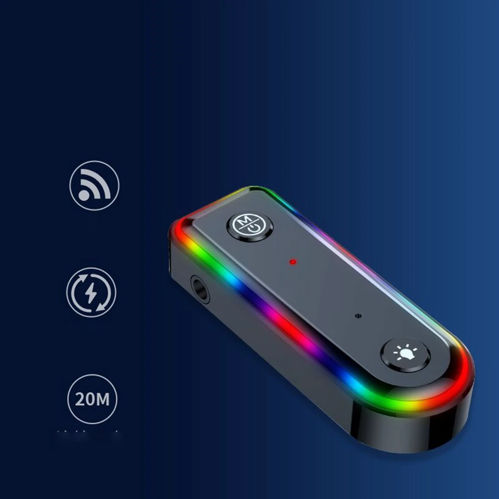 Colorful Wireless Bluetooth 5.3 Receiver Car Music Audio Adapter 3.5Mm Aux Jack Rechargeable Receiver Transmitter