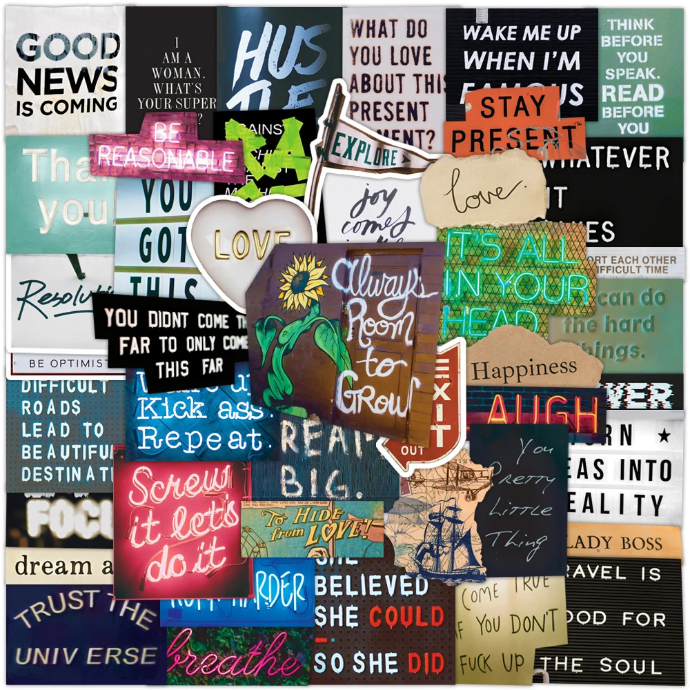 

10/30/60pcs Retro Collage Text Stickers Inspirational Words Decals Notebook Suitcase Laptop Phone Funny Graffiti Sticker Decor
