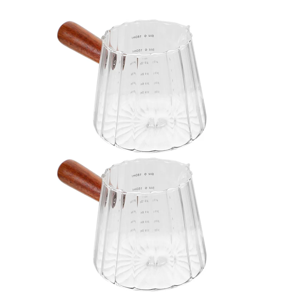 

2pcs Milk Cup Measuring Glass Pitcher Coffee Latte Jug Household Kitchen Cream Scale Design Milk Glass Barware