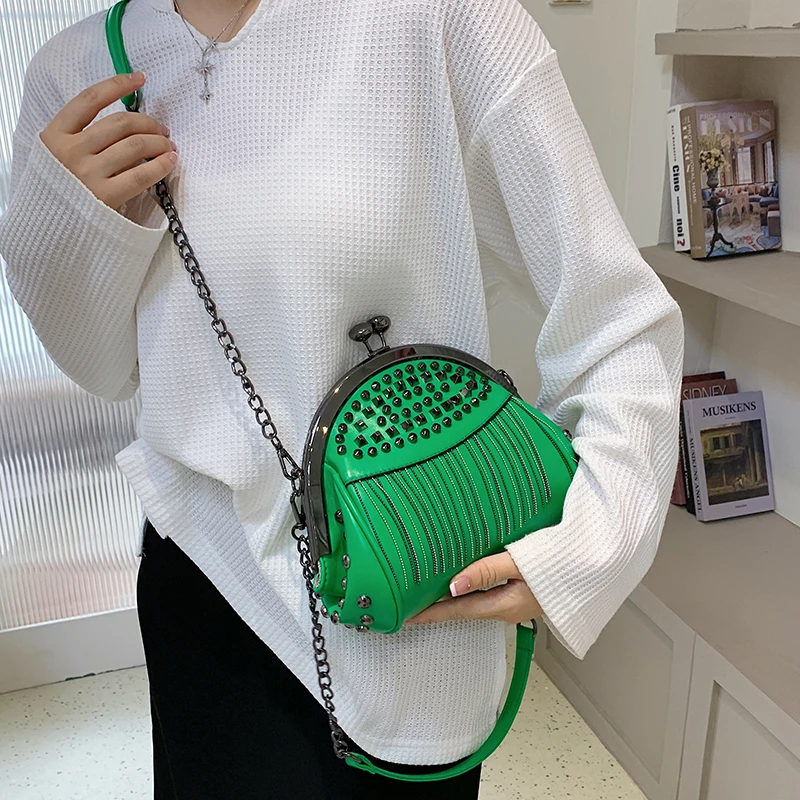 Rivet Crossbody Luxury Bag Small Hobo Handbags Clips Phone Purse Fashion Tassel Women Bag Clutch Wallet Lady Chain Shoulder Bag