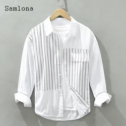 Korean Fashion Shirts Blouse Men Vintage Striped Streetwear 2023 Single Breasted Tops Men's Casual Pocket Shirt blusas hommes