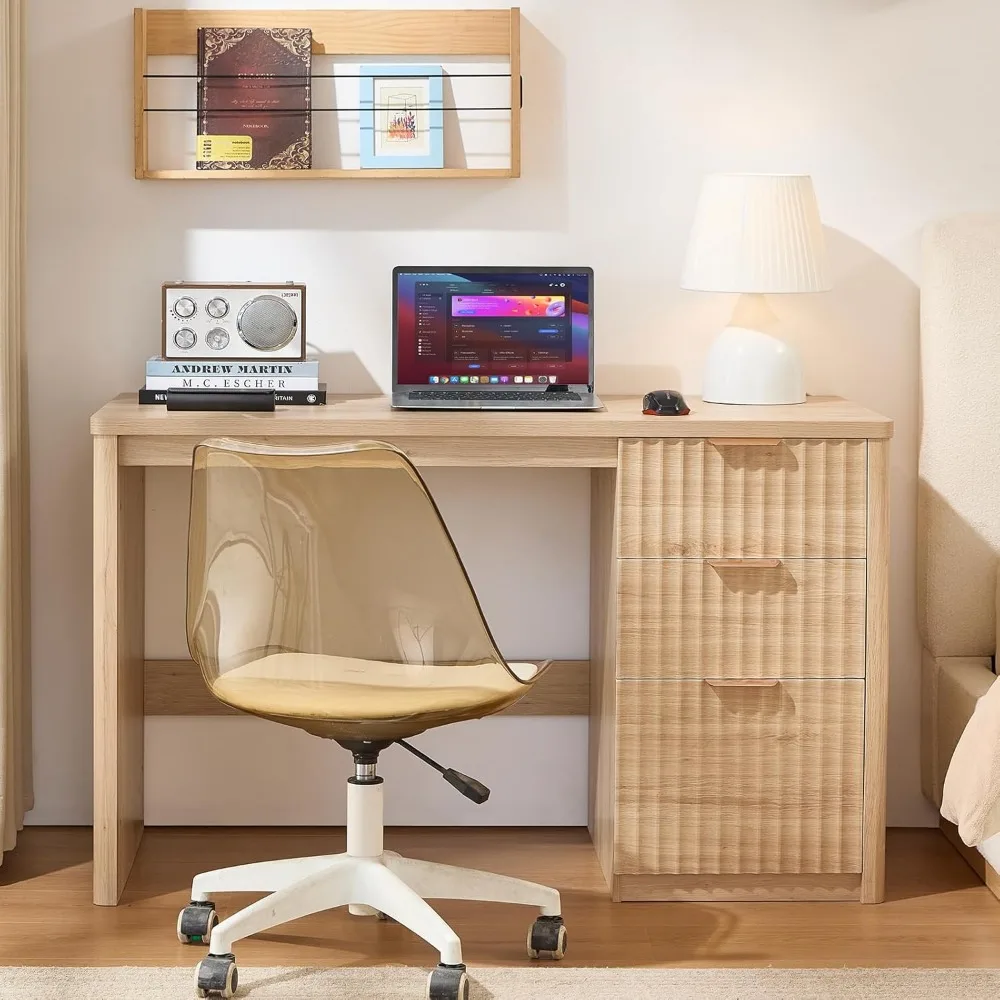 48 مكتب تنفيذي حديث مع خزانة تخزين، مكتب منزلي من الخشب الطبيعي مع درج ملفات ومقابض معدنية، شركات كبيرة #5