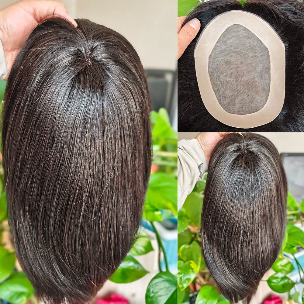 Long Hair System 6x8inch European Human Hair Toupee Fine Mono Lace Front Straight 9 Inch Wig Hairpiece for Hair Loss
