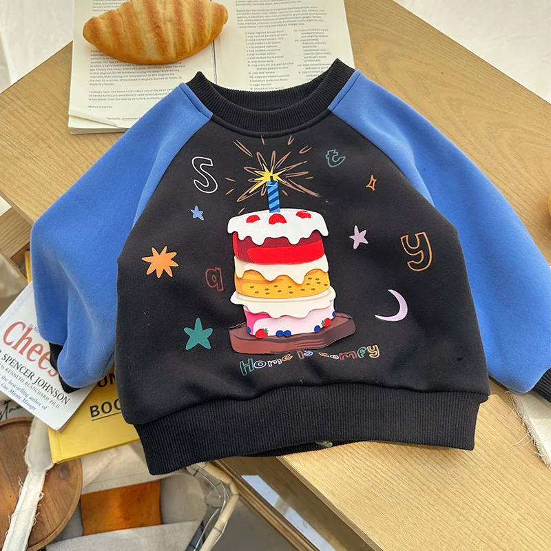 

In-stock Children's Fleece Sweatshirt2025Autumn and Winter New Birthday Cake Fleece-Lined Children's SweatshirtQY255399