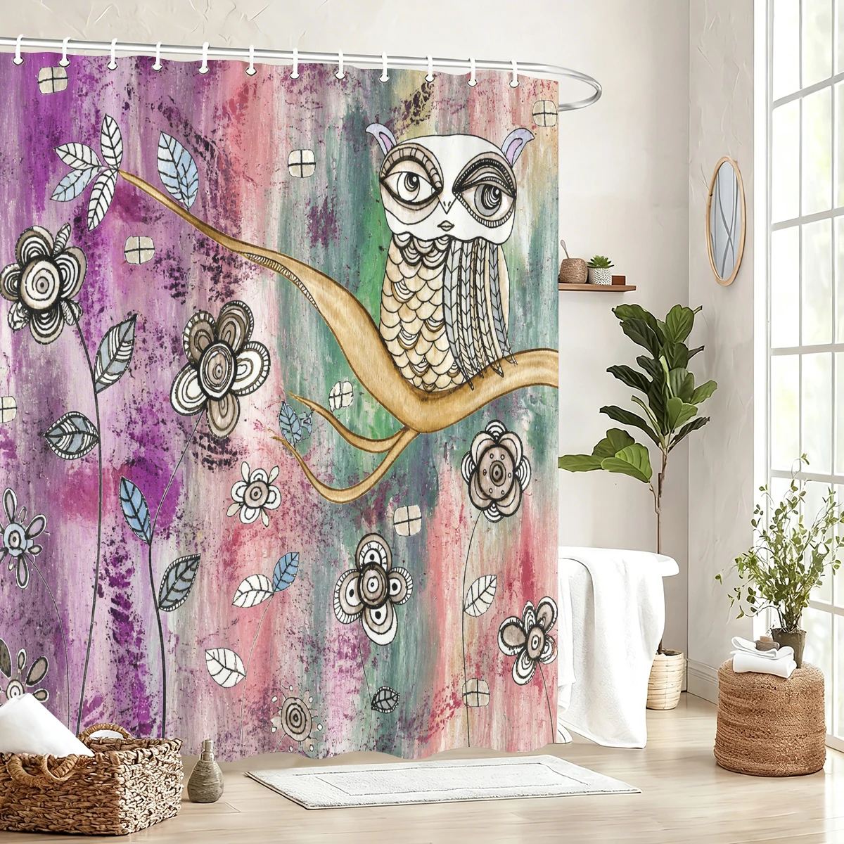 Vibrant Artistic Pattern Polyester Bathtub Curtain - Decorative Shower Curtain for Bathroom, Creative Bath Space Decoration