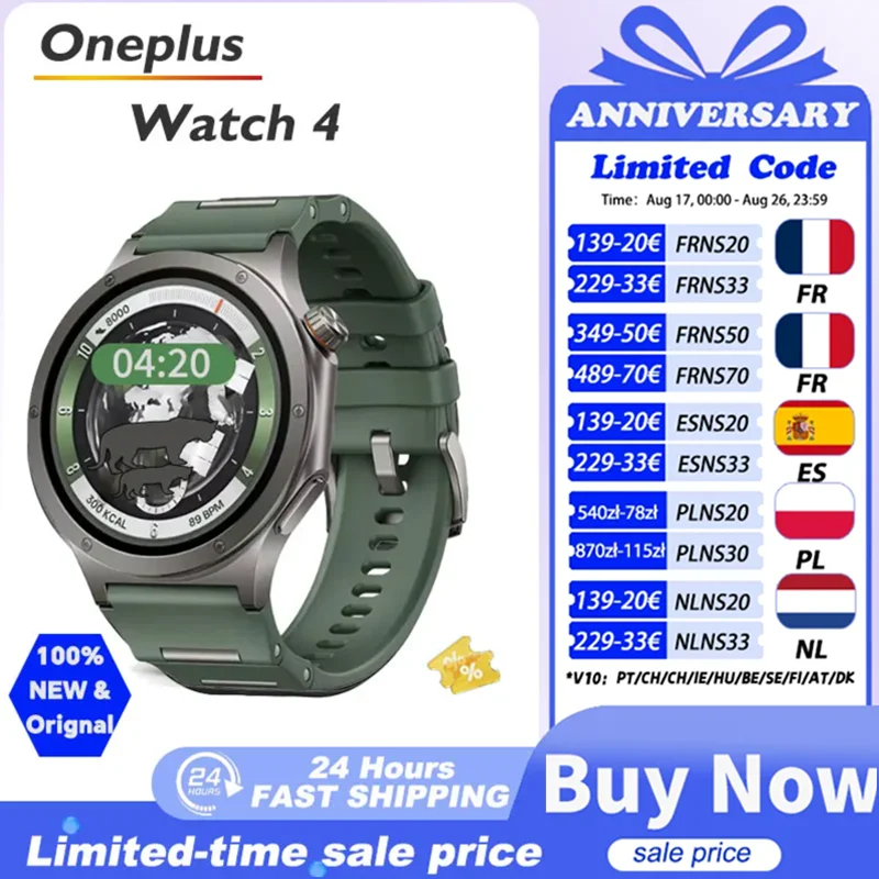 Globale Version OnePlus Watch 4 OnePlus Smartwatch 1,5 Zoll AMOLED-Display Snapdragon W5 Gen 1 bis zu 16 Tage Akkulaufzeit GPS NFC Smartwatch Herrenuhr