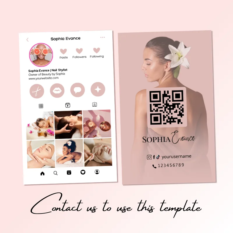 DsgnTouch Personalized Instagram Business Card with Your QR Code Diy Craft IG Small Business Cards Template for Nail Salon