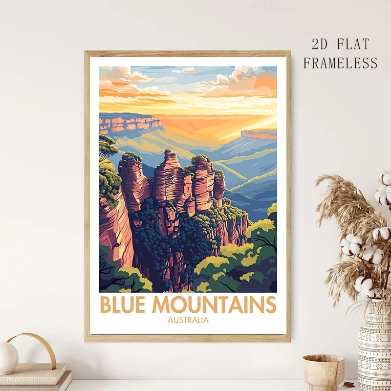 2D Flat, 1pc Vertical Frameless Blue Mountains Australia Poster - Sydney Scenery Wall Art Suitable for Home, Office Decor, Tr