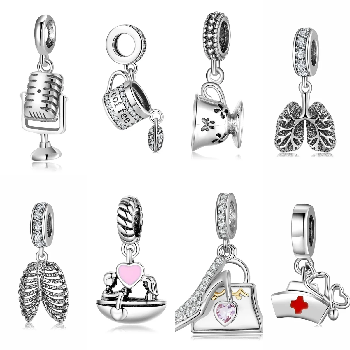 

925 Sterling Silver Angel Ring Pacifier Family Heart Zircon Love Charm Fit Original Bracelet Diy Jewelry Accessories Hear