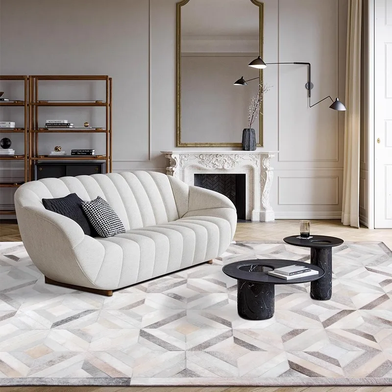 Nordic Modern Real Cowhide Carpet Living Room Decor Handmade Stitching Natural Cow Skin Rugs for Bedroom Cloakroom Coffee Mat