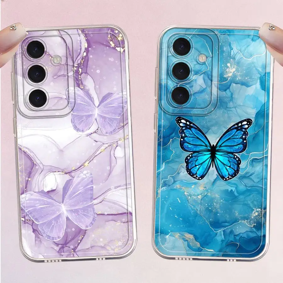 Marble Butterfly Phone Cover Case for Samsung Galaxy A56 A50 A55 A23 A52 A31 A34 A35 A33 A52 A14 A16 A36 A13 A25 A51 A54 A15 A26