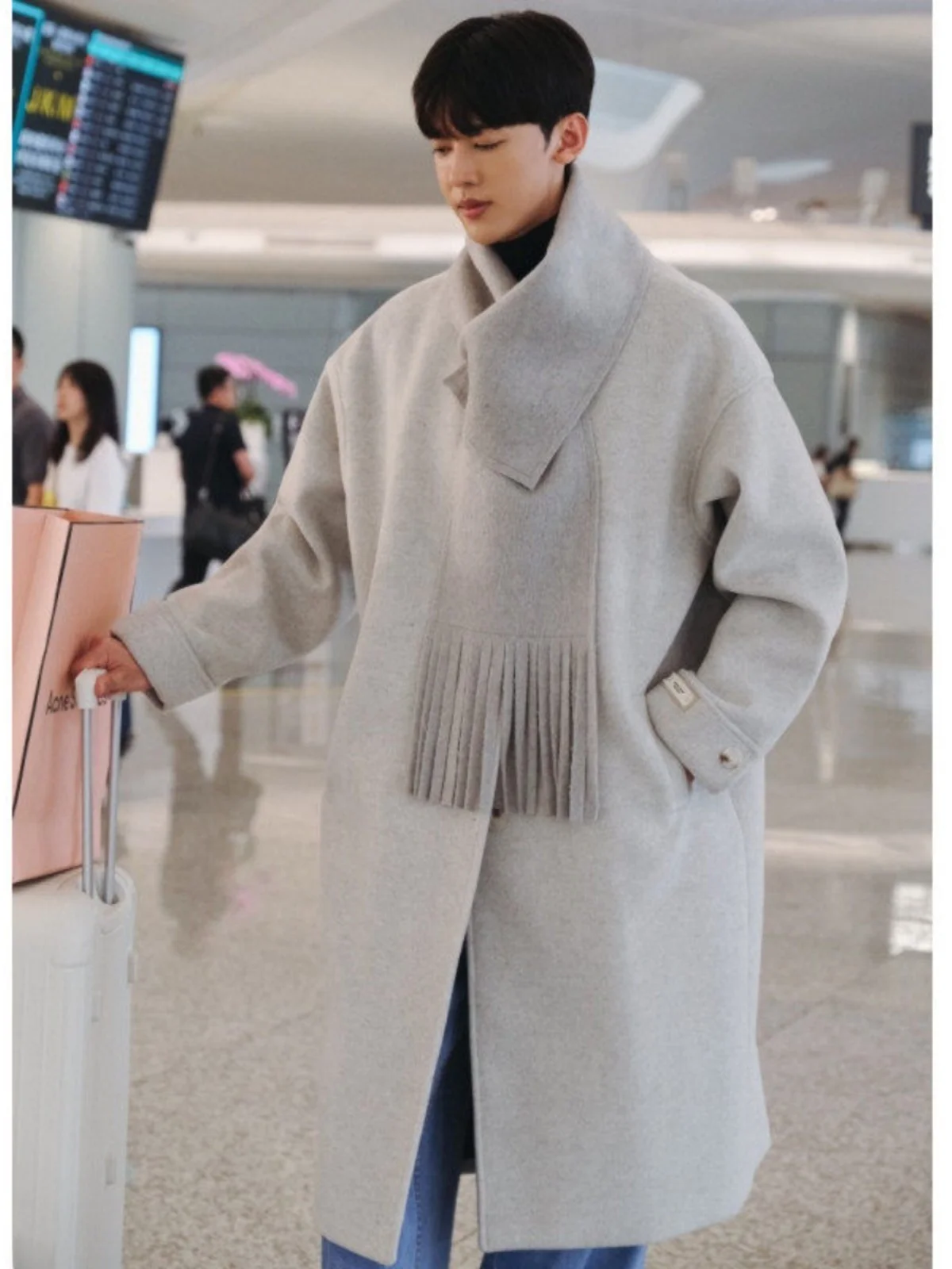 

Шерстяное мужское пальто со съемными глазами, осень-зима, модная корейская ветровка выше колена средней длины, верхняя одежда