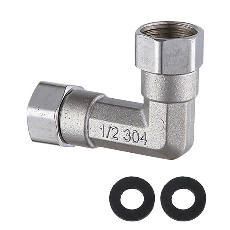 304 Stainless Steel 90 Degree Elbow 2 Ends Flexible Movable Connector, 1/2