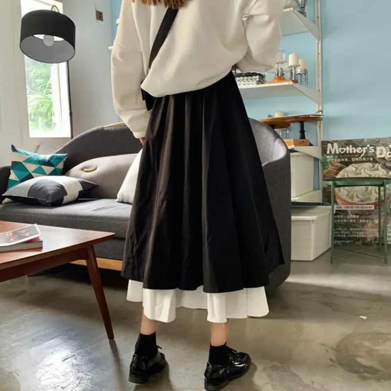 Skirts Women Chic Korean Retro Ruffles All-match Summer Fall Basic Ladies Skirt Lovely Patchwork Ins Elastic Waist Womens Faldas