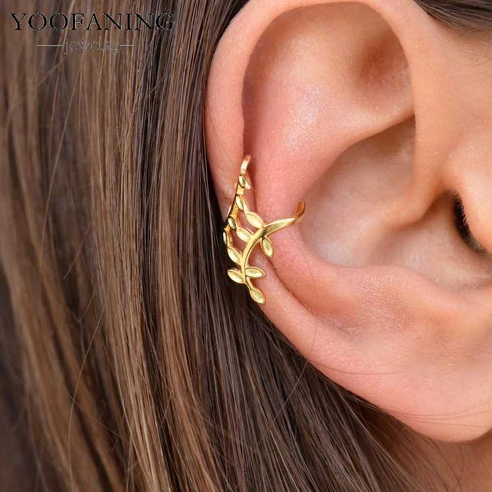 1PC Gold Plated Clip Earrings  Women's CZ Zircon False Perforated Earplugs Women's Vine Design Earclip Fashion Jewelry Wholesale