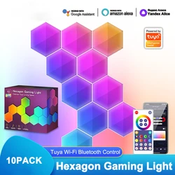 Tuya WIFI Smart Hexagon Lights Bluetooth APP Quantum Lamp LED Night Light RGBIC Music Sync DIY Wall Lamps Work with Alexa Google