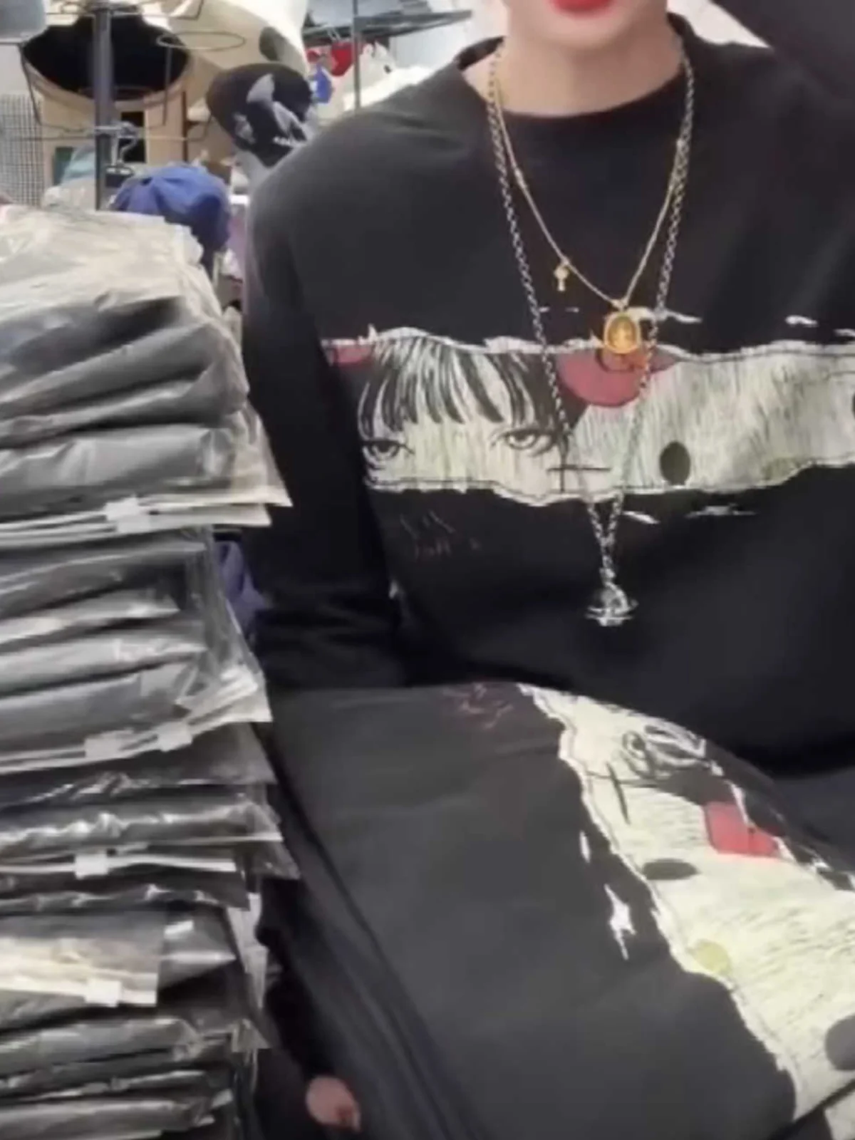 Padrão de desenho animado anti-envelhecimento redondo ne feminino longo sve camiseta base irt topo coreano sle oulder alta qualidade sentido