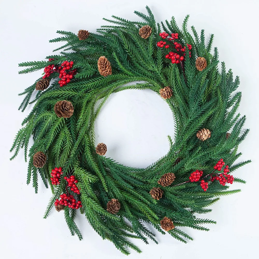 

Christmas Decoration Wreath, Simulated Pine, Cypress, Red Fruit, Pine Needle Wreath, 20 Inch Door Flower, Wall Decoration Wreath