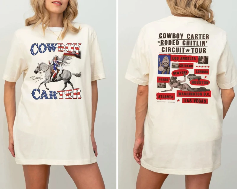 

Beyonce Rodeo Cowboy Carter Tour 2025 Merch Cowboy Carter Beyoncé двусторонняя футболка с ретро-графикой унисекс концертная рубашка подарки для нее