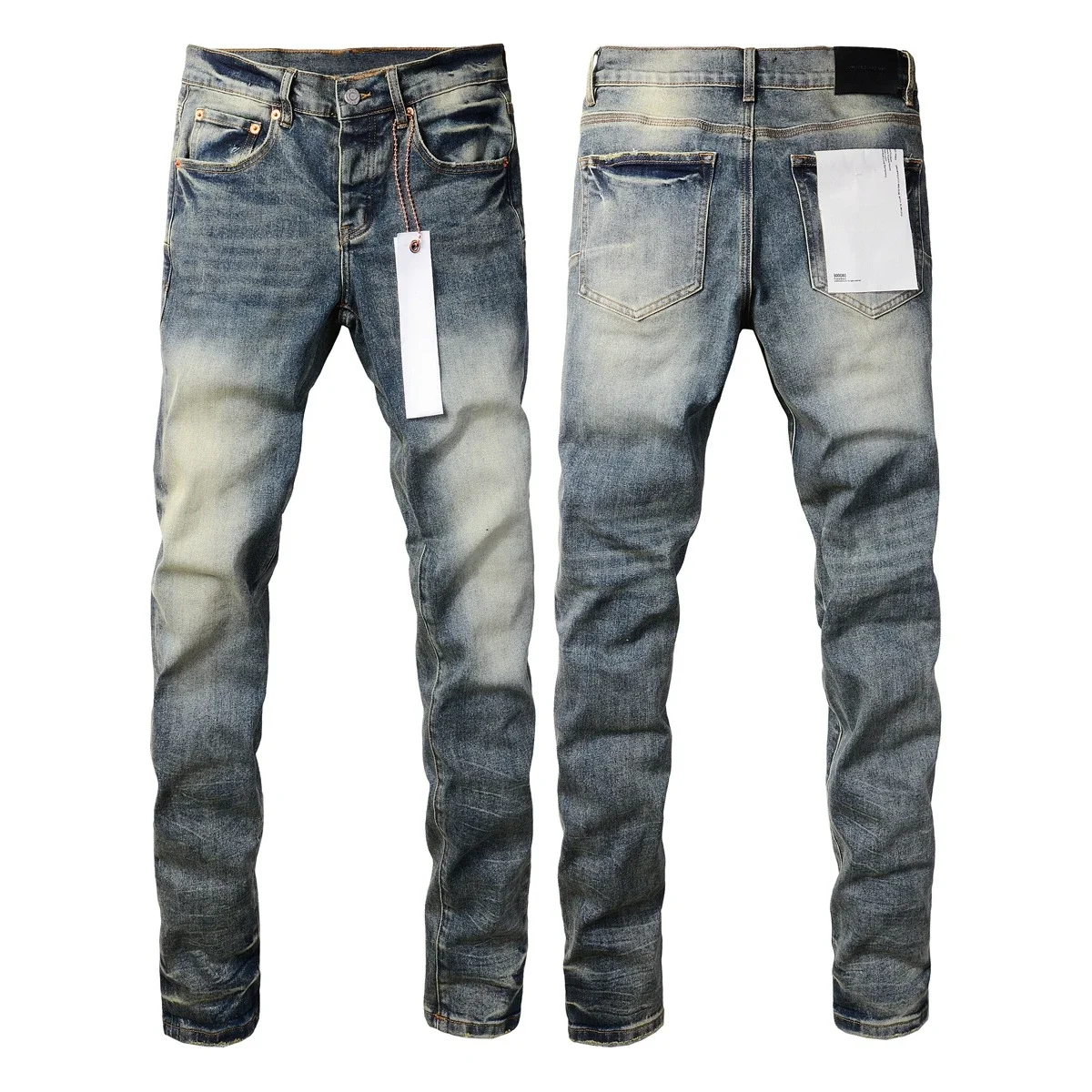 

2024 New Spring Summer Man Jean American High Street Bleached Wash Blue High Quality Vintage Slim-Fit Mid Rise Luxury Brand