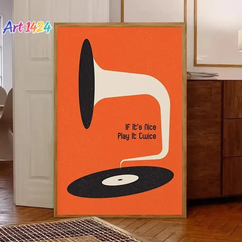 Retro Vinyl Record Print Mid Century Music Minimal Pastel Poster Colorful Wall Art Trendy Minimalist Turntable Home Room Deco