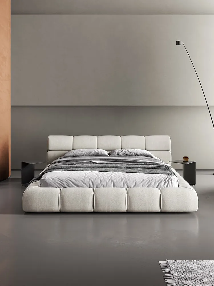 Cream fabric Master bedroom double  1.8 meters large Technology fabric Modern puff