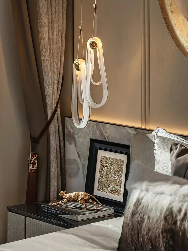 

Modern Minimalist Linear White Glass Chandeliers Classical Lustres LED Dimmable Indoor Main Lightings For Bedroom
