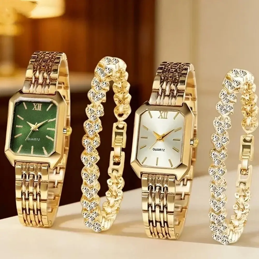 Fashion Watch and Rhinestone Bracelet Set Roma Dial Jewelry Ladies Wristwatches Girls Clock Rectangle Korean Women Quartz Watch